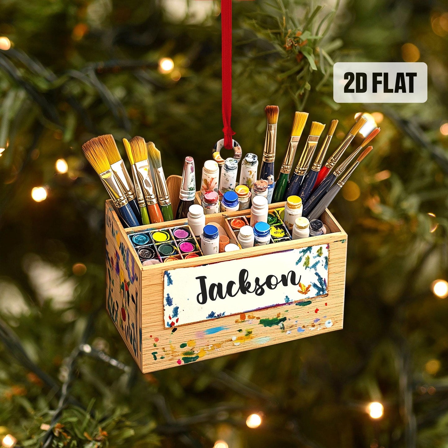 Personalized Artist 2D Flat Ornament, Custom Artist Christmas Tree Ornament, Art Teacher Ornament,   Xmas Gift For Artist, Painters Gift