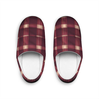 Women'sslipper Holiday Giftful Ideas Plaid Slippers Women's House Shoes  Indoor Footwear HolidayGift WinterCozy HouseShoes Burgundy Gold