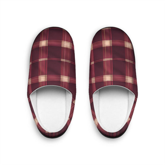 Women'sslipper Holiday Giftful Ideas Plaid Slippers Women's House Shoes  Indoor Footwear HolidayGift WinterCozy HouseShoes Burgundy Gold