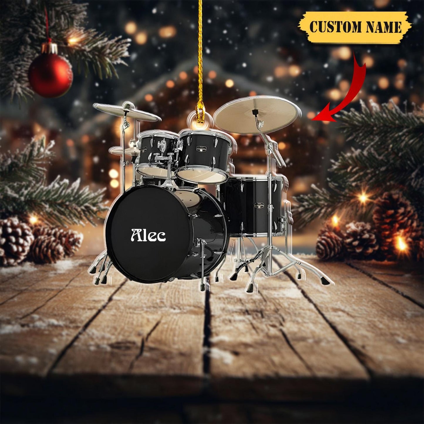 Custom Drum Set Acrylic Ornament, Personalized Name Drum Ornament, 2D Printed Drum Christmas Ornament, Gift For Drummer Player