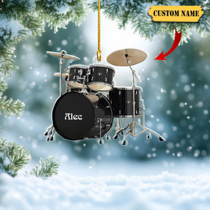 Custom Drum Set Acrylic Ornament, Personalized Name Drum Ornament, 2D Printed Drum Christmas Ornament, Gift For Drummer Player