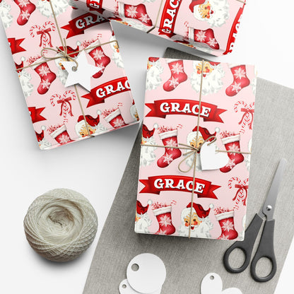 Kids Name Christmas Gift Wrapping - Childs Personalized Name  - Vintage Christmas Gift Wrapping- Kids Name Gift Wrap -Childrens Gift Idea