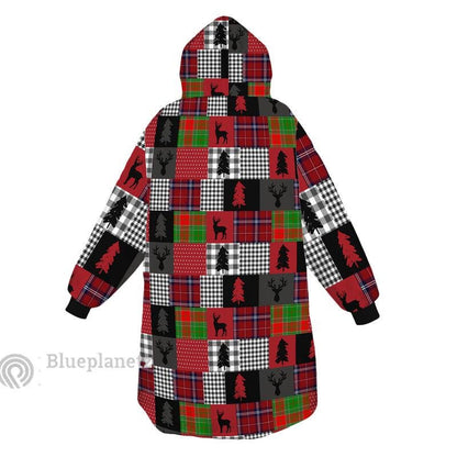 Custom Name Christmas Hoodies Blanket, Personalized Plaid Christmas Deer Wearable Hoodie Blanket, Custom Pattern Oversized Blanket