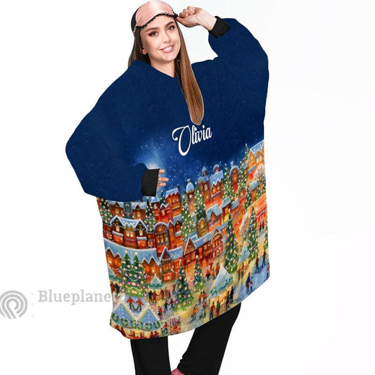 Custom Name Christmas Hoodies Blanket, Personalized The Most Wonderful of The Time Wearable Hoodie Blanket, Christmas Oversized Blanket
