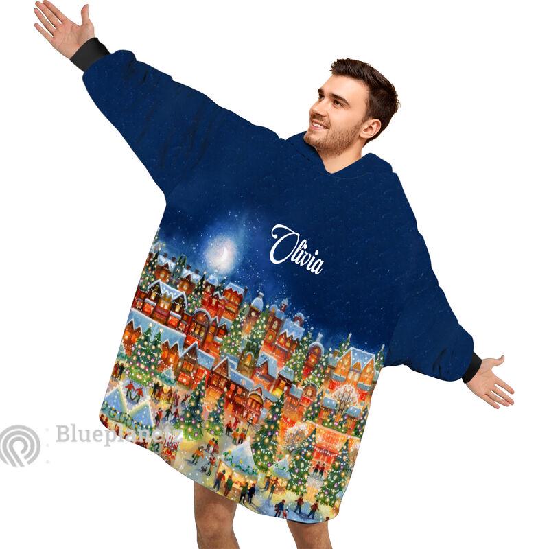 Custom Name Christmas Hoodies Blanket, Personalized The Most Wonderful of The Time Wearable Hoodie Blanket, Christmas Oversized Blanket