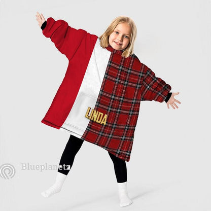 Custom Name Christmas Hoodies Blanket, Personalized Color Block Plaid Christmas Wearable Hoodie Blanket, Christmas Oversized Blanket, Gift