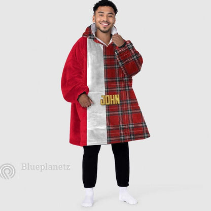 Custom Name Christmas Hoodies Blanket, Personalized Color Block Plaid Christmas Wearable Hoodie Blanket, Christmas Oversized Blanket, Gift