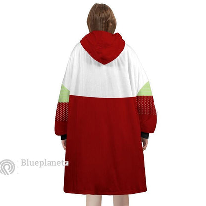 Custom Name Christmas Hoodies Blanket, Personalized Color Block Red Christmas Wearable Hoodie Blanket, Christmas Oversized Blanket, Gift