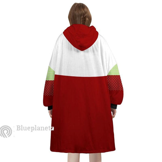 Custom Name Christmas Hoodies Blanket, Personalized Color Block Red Christmas Wearable Hoodie Blanket, Christmas Oversized Blanket, Gift