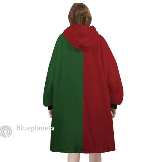 Custom Name Christmas Hoodies Blanket, Personalized Color Block Green Red White Christmas Wearable Hoodie Blanket, Oversized Blanket, Gift