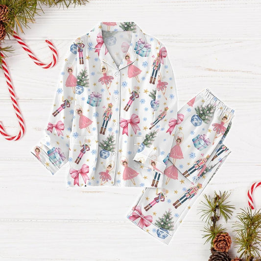 Nutcracker Coquette Christmas Pajamas Set, Pink Fairy Holiday Pajamas, Nutcracker Ballet Xmas Pajamas, Christmas Party Gift