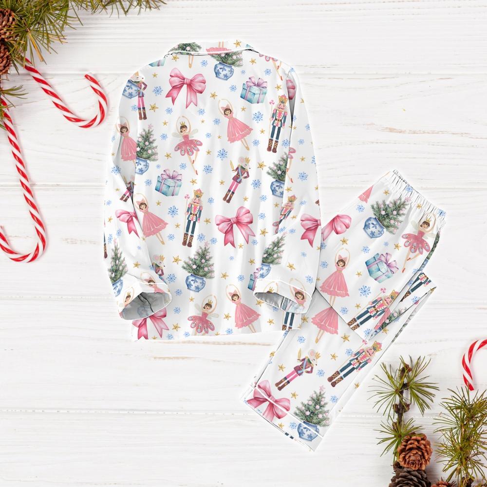 Nutcracker Coquette Christmas Pajamas Set, Pink Fairy Holiday Pajamas, Nutcracker Ballet Xmas Pajamas, Christmas Party Gift