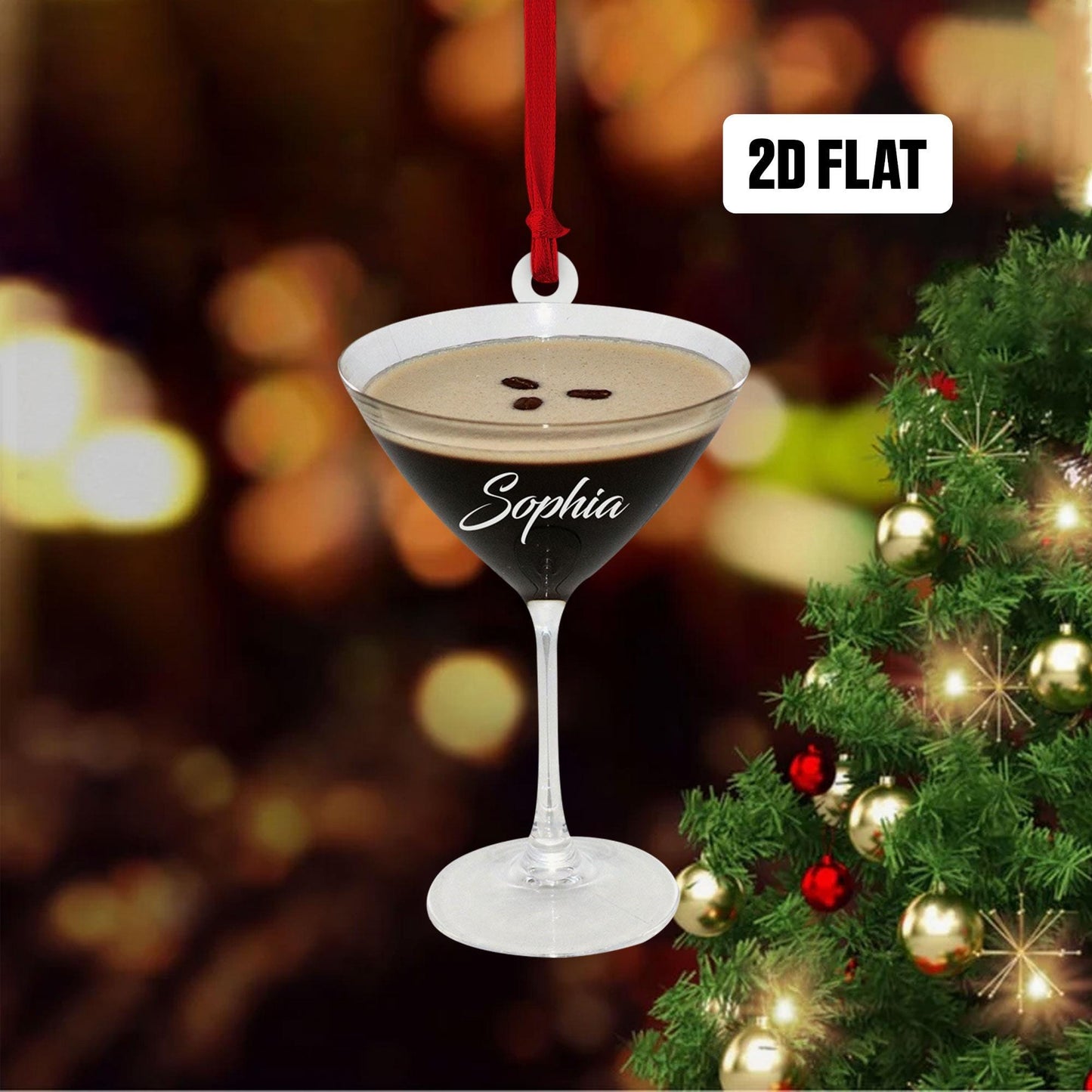 Personalized Espresso Martini 2D Flat Ornament, Spresso Martini Decor for Christmas Tree, Christmas Gifts Birthday Gifts for Espresso Lover