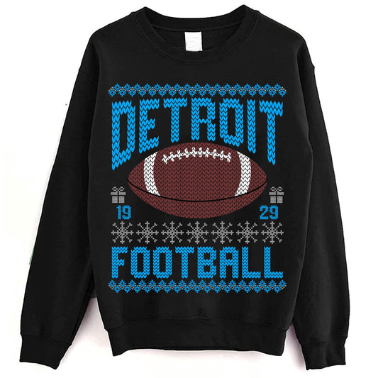 Detroit Ugly Christmas Sweatshirt, Football Shirt, Christmas Gift Tee, Festive Football Crewneck, Holiday Winter, Detroit Football Fan