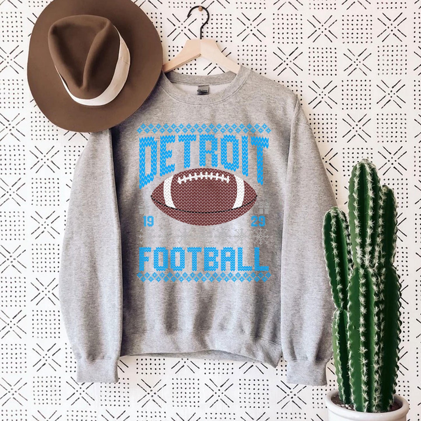 Detroit Ugly Christmas Sweatshirt, Football Shirt, Christmas Gift Tee, Festive Football Crewneck, Holiday Winter, Detroit Football Fan