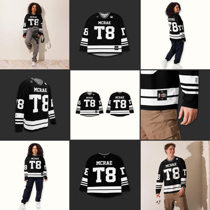 Unisex Streetwear Hockey Jersey: T8 Concert Outfit Black and White