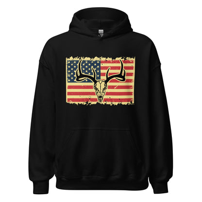 Deer skull American flag Hoodie, hunting hoodie, mens hunting hoodies, hunting gifts for men, gift for hunter,