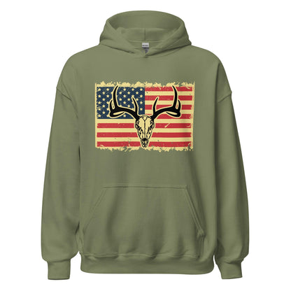 Deer skull American flag Hoodie, hunting hoodie, mens hunting hoodies, hunting gifts for men, gift for hunter,