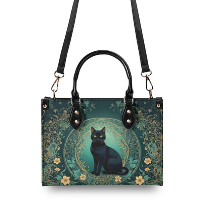 Mystical Cat Crossbody Bag in Teal and Gold - Art Nouveau Vegan Leather Purse, Unique Gift for Women