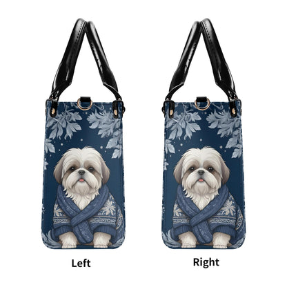 Shih Tzu Dog in Cozy Winter Sweater Bag Cute Crossbody Bag Unique Purse Cute Purse, Luxury Bag Vegan Leather Bags Printed Designer Bag