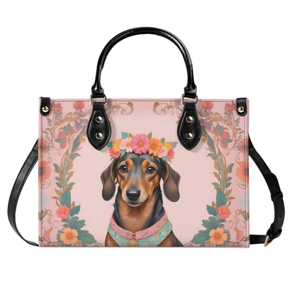 Dachshund Dog in Bohemian Flower Crown Bag Cute Crossbody Bag Unique Purse Cute Purse, Luxury Bag Vegan Leather Bags Printed Designer Bag