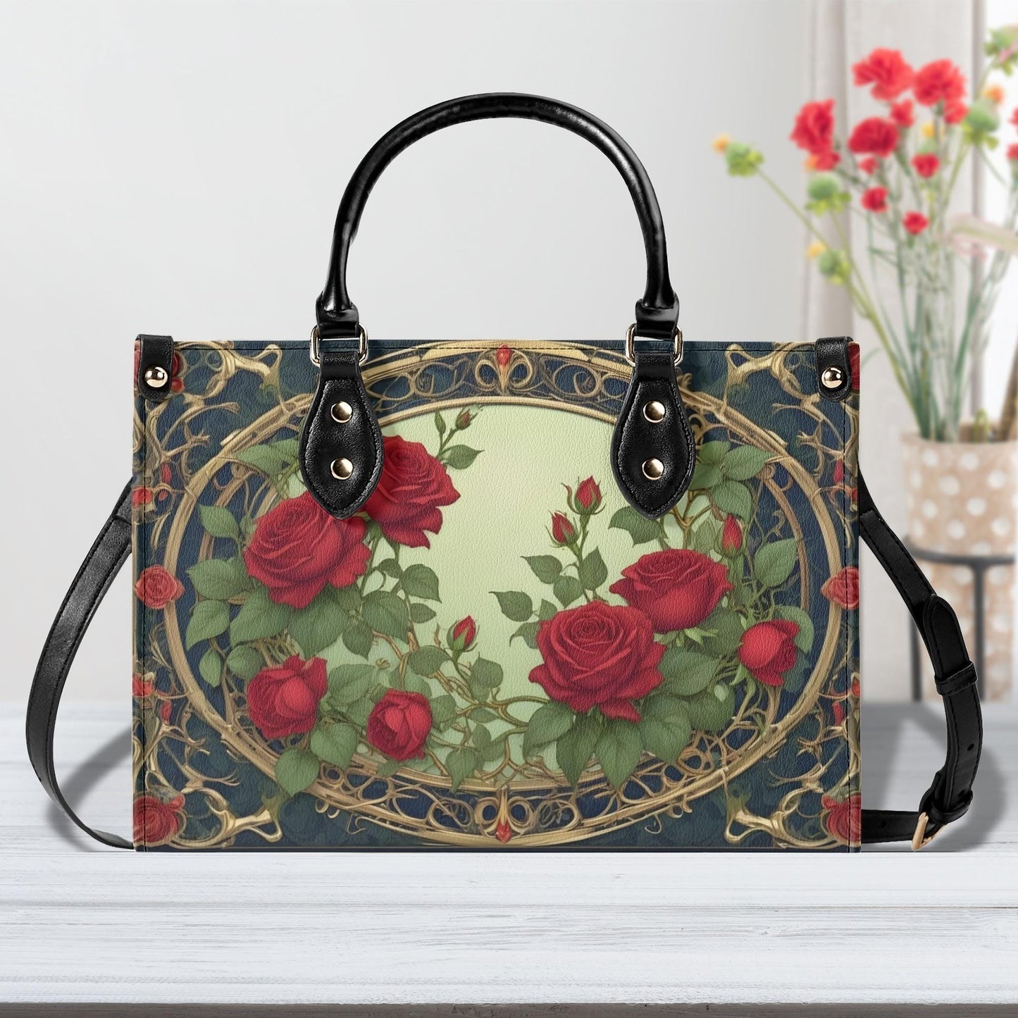 Lush Roses and Vines Bag Cute Crossbody Bag Unique Purse Cute Purse, Luxury Bag Vegan Leather Bags Printed Designer Bag