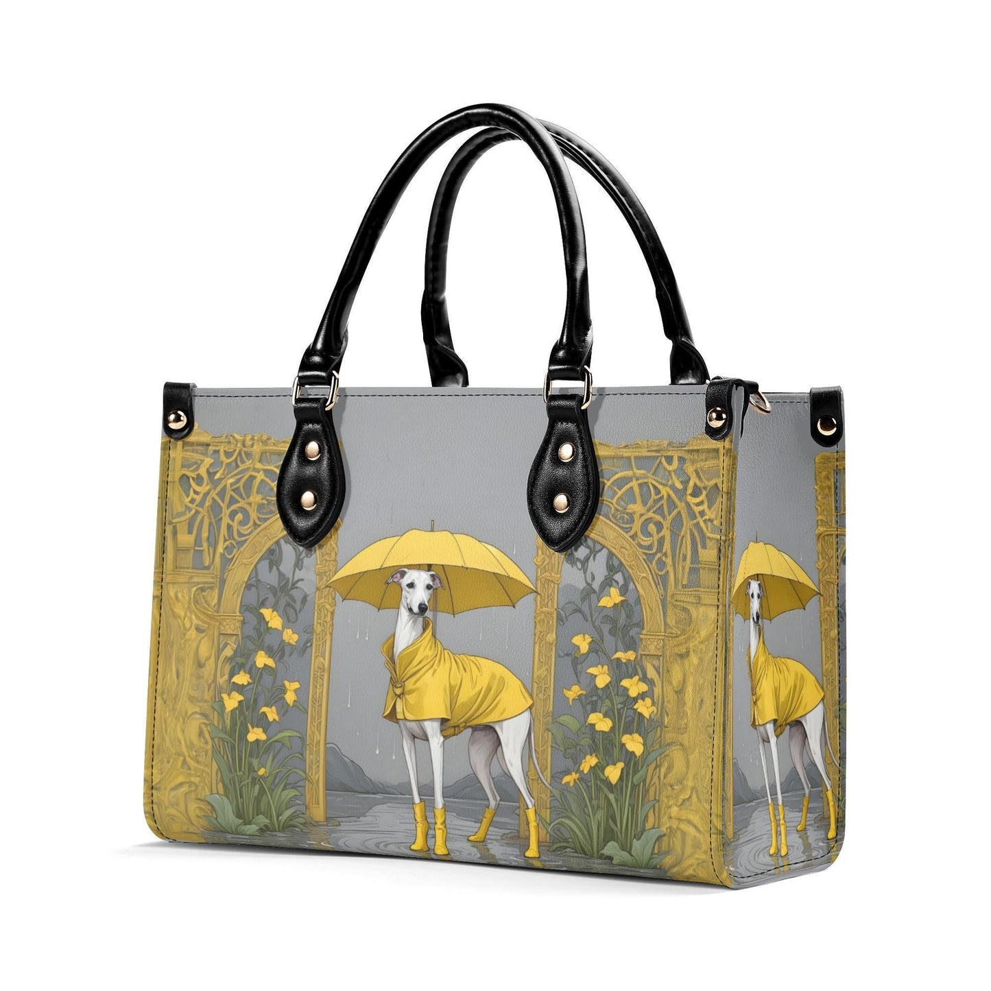 Whippet Crossbody Bag in Yellow Raincoat - Fun Vegan Leather Purse, Unique Dog Lover Gift