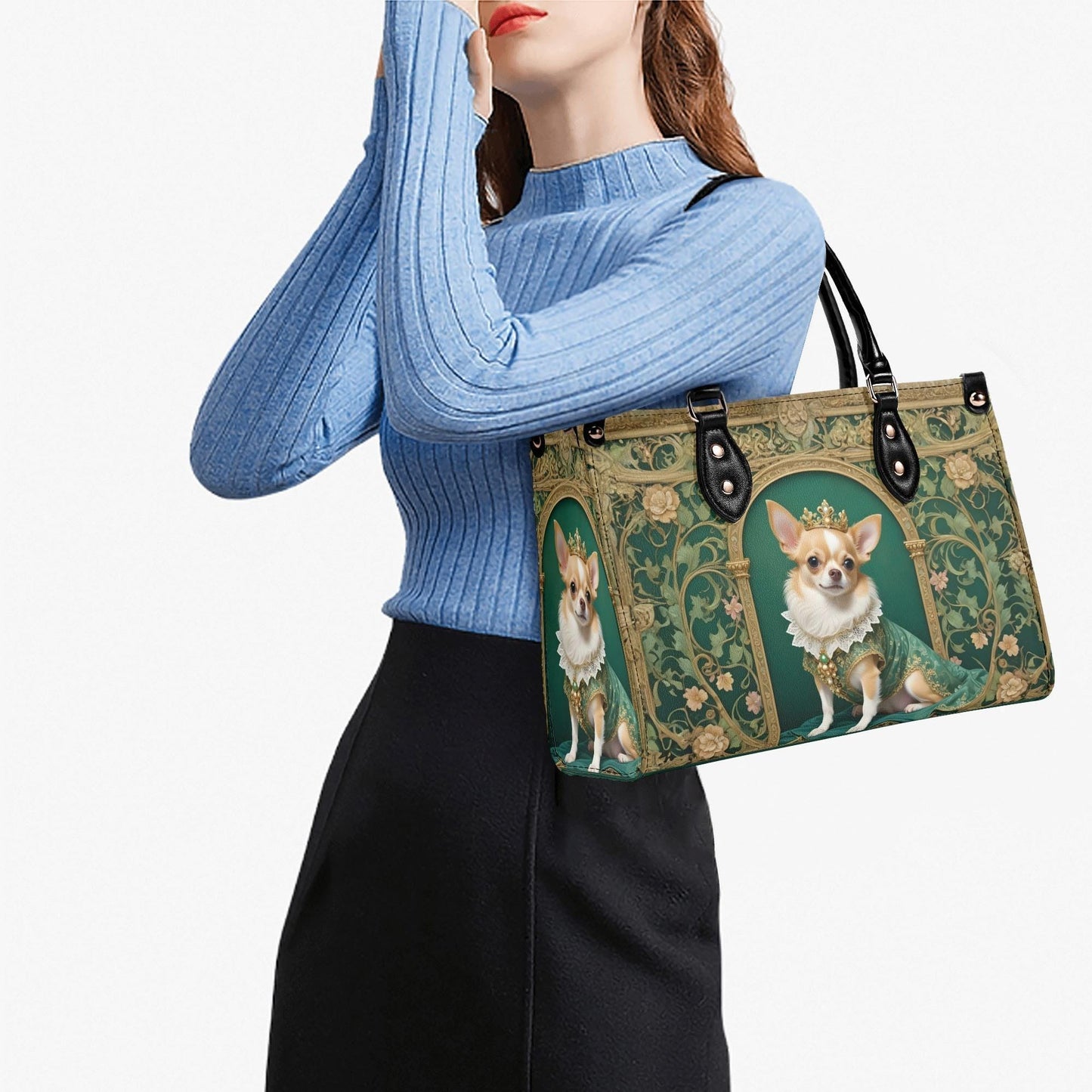 Chihuahua Art Nouveau Crossbody Bag - Royal Dog Portrait Vegan Leather Purse, Unique Gift for Dog Lovers