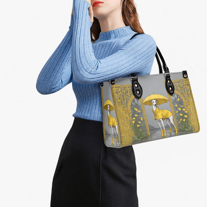 Whippet Crossbody Bag in Yellow Raincoat - Fun Vegan Leather Purse, Unique Dog Lover Gift