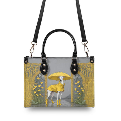 Whippet Crossbody Bag in Yellow Raincoat - Fun Vegan Leather Purse, Unique Dog Lover Gift
