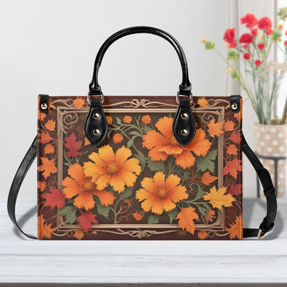 Autumn Maple Leaves and Marigolds Crossbody Bag - Nature-Inspired Vegan Leather Purse, Unique Gift for Women