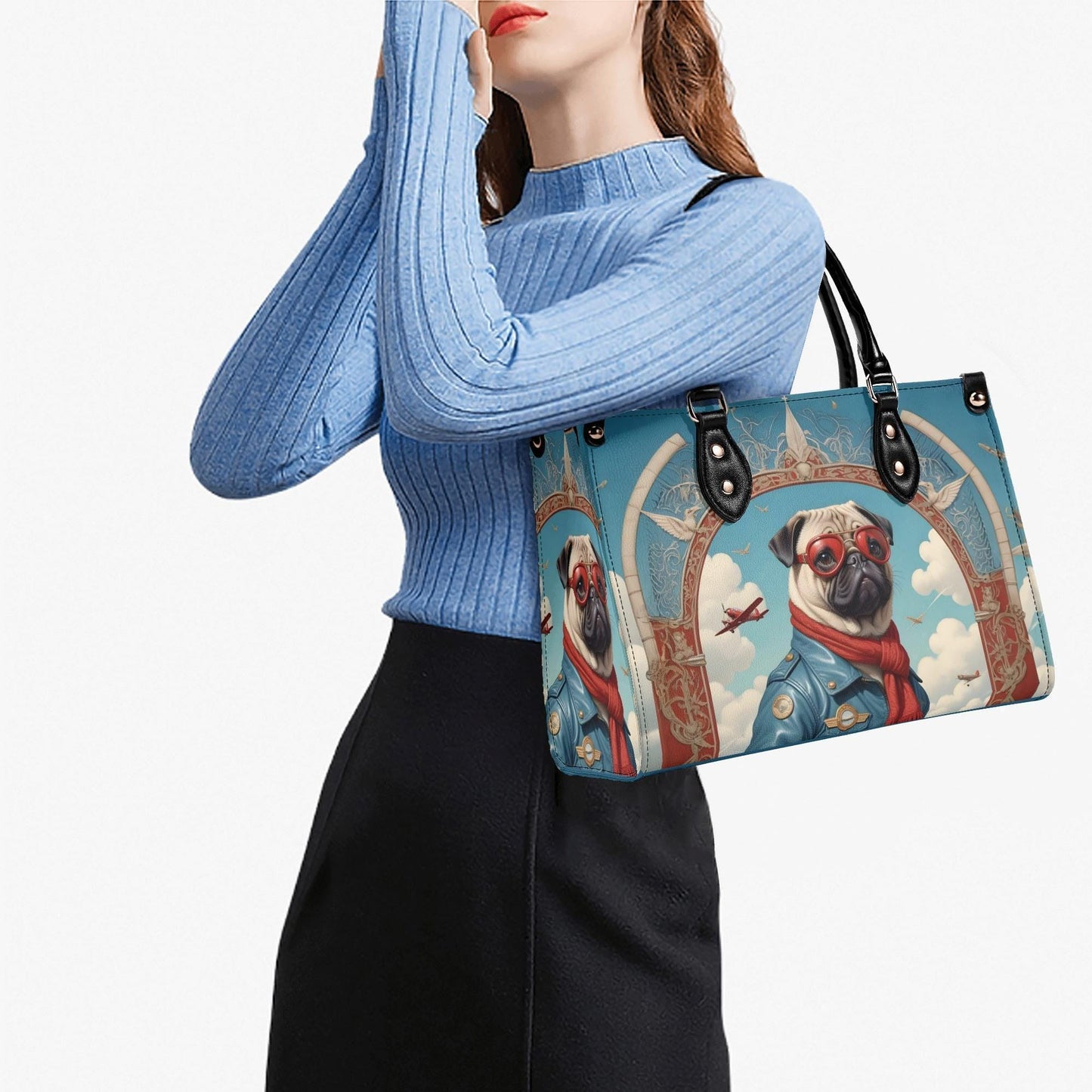 Pug Dog in Aviator Outfit Bag Cute Crossbody Bag Unique Purse Cute Purse, Luxury Bag Vegan Leather Bags Printed Designer Bag