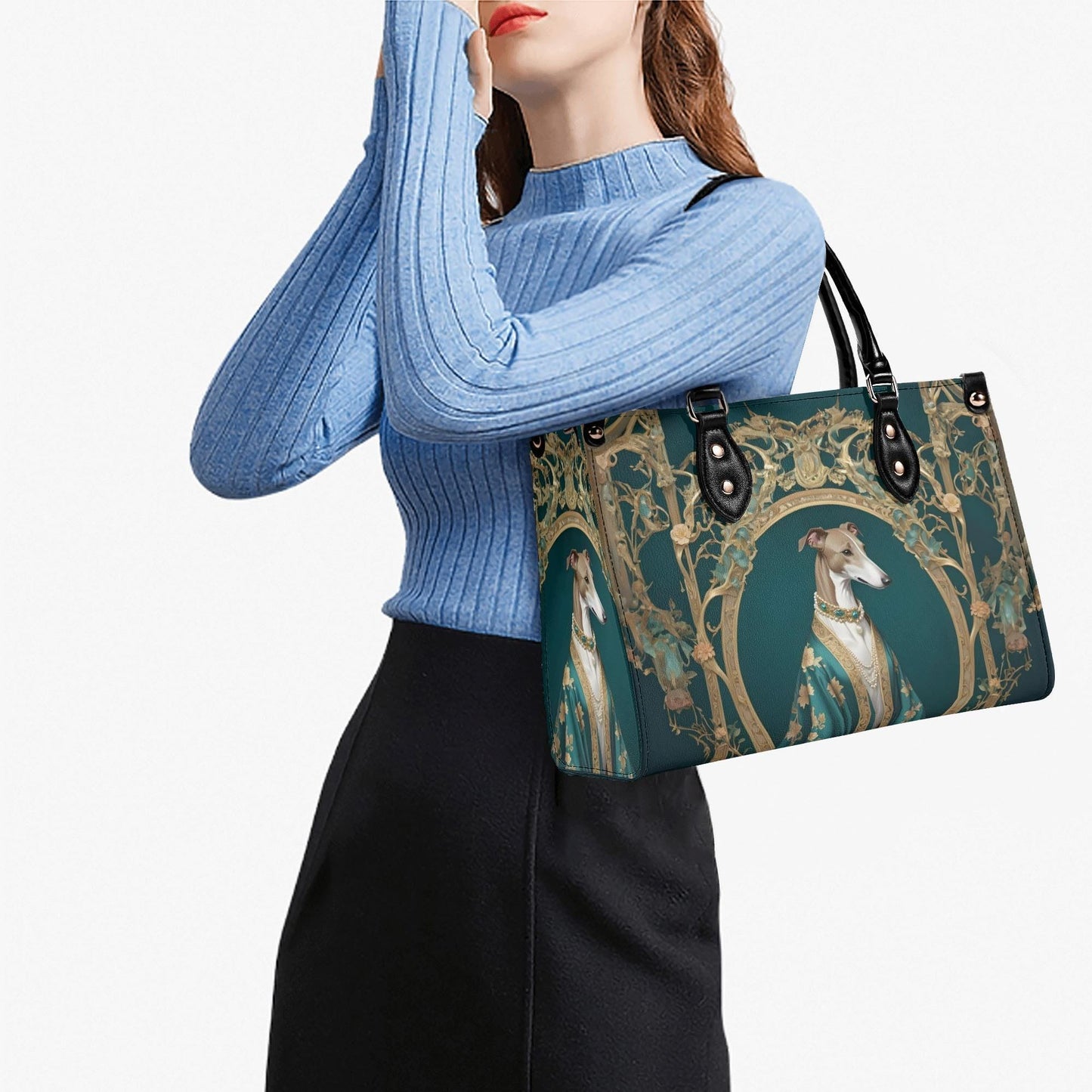Greyhound Crossbody Bag in Silk Robe - Art Nouveau Vegan Leather Designer Purse, Unique Gift for Women