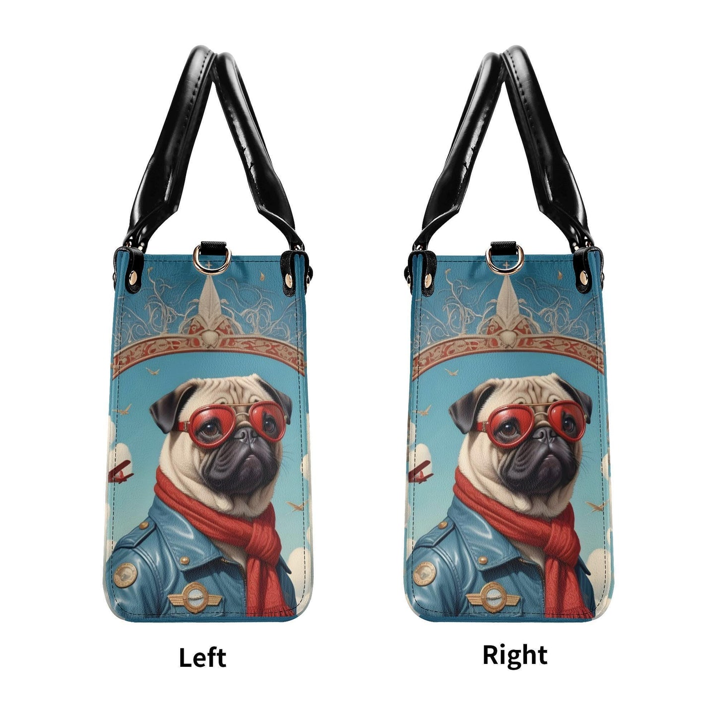 Pug Dog in Aviator Outfit Bag Cute Crossbody Bag Unique Purse Cute Purse, Luxury Bag Vegan Leather Bags Printed Designer Bag