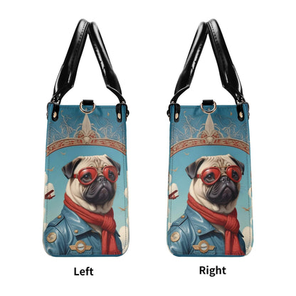 Pug Dog in Aviator Outfit Bag Cute Crossbody Bag Unique Purse Cute Purse, Luxury Bag Vegan Leather Bags Printed Designer Bag