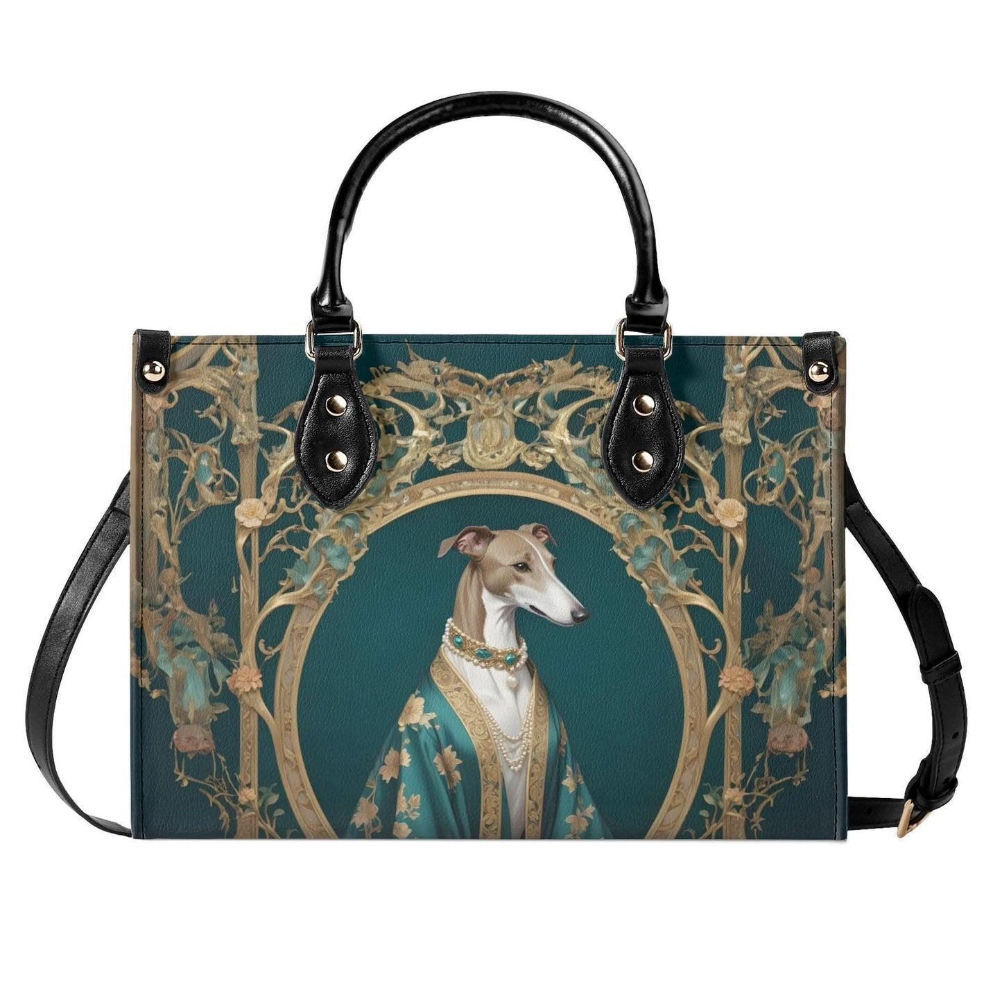 Greyhound Crossbody Bag in Silk Robe - Art Nouveau Vegan Leather Designer Purse, Unique Gift for Women
