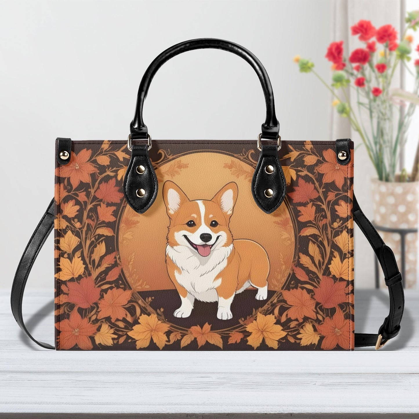 Elegant Corgi Crossbody Bag in Autumn Tones - Vegan Leather Purse, Unique Gift for Dog Lovers