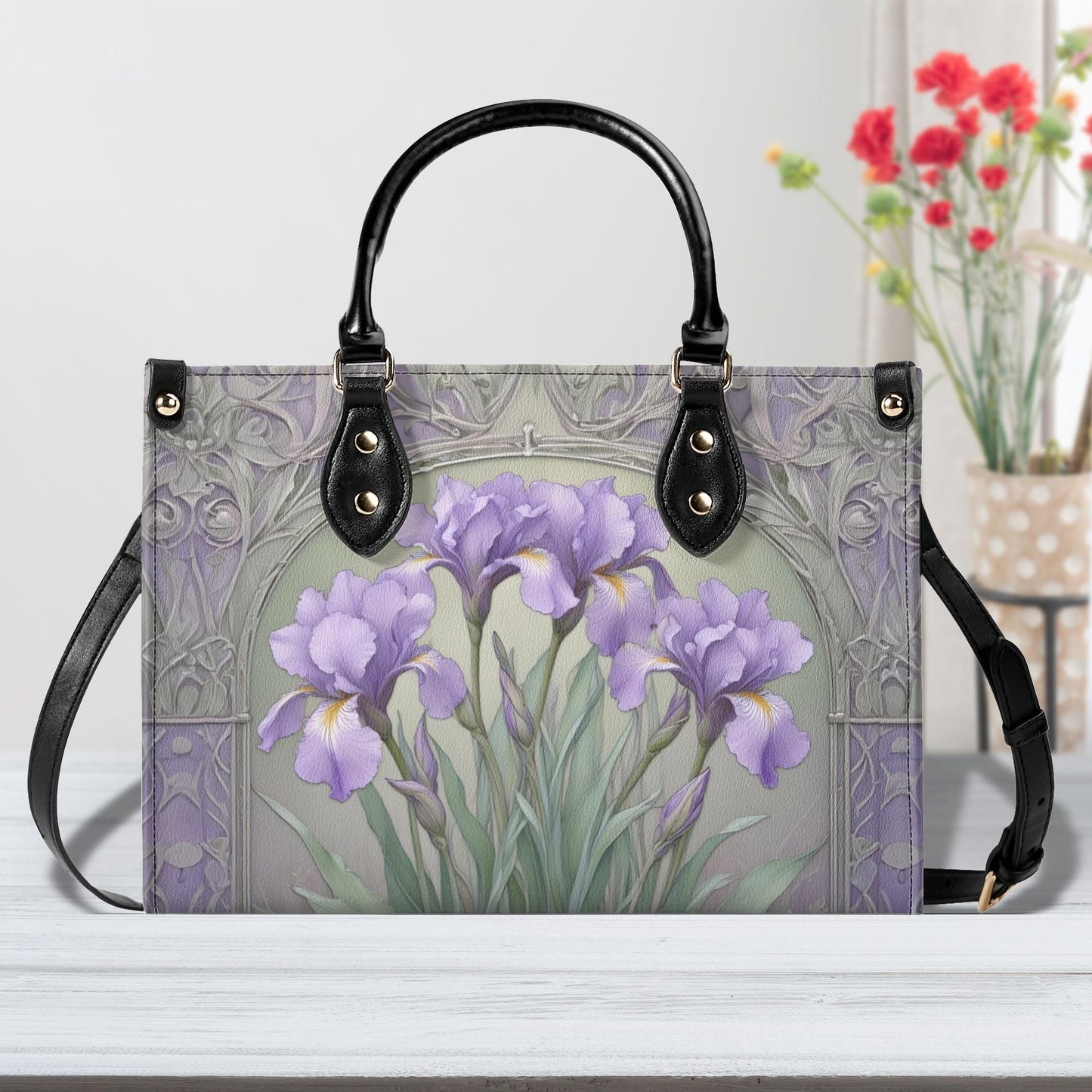 Ethereal Irises Crossbody Bag in Lavender Mist - Vegan Leather Floral Purse, Unique Gift for Women