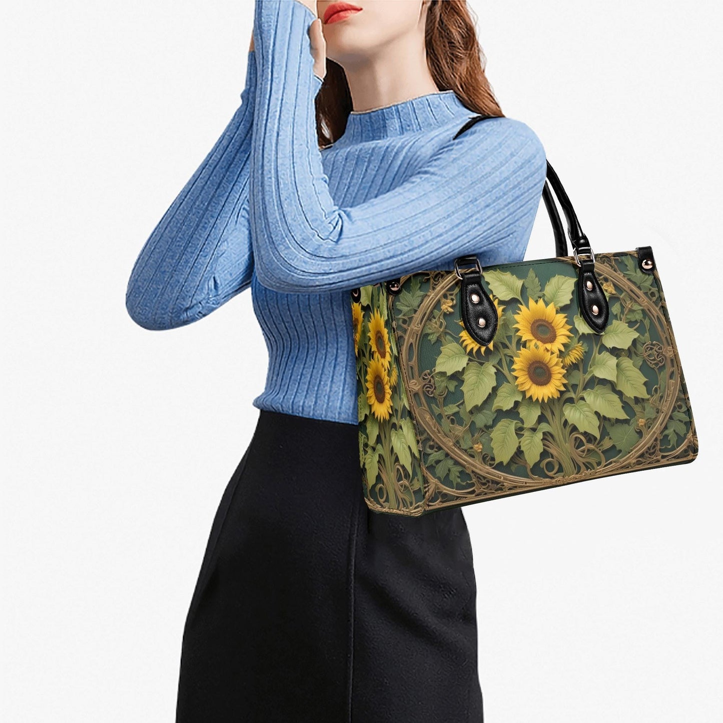 Golden Sunflowers and Ivy Bag Cute Crossbody Bag Unique Purse Cute Purse, Luxury Bag Vegan Leather Bags Printed Designer Bag