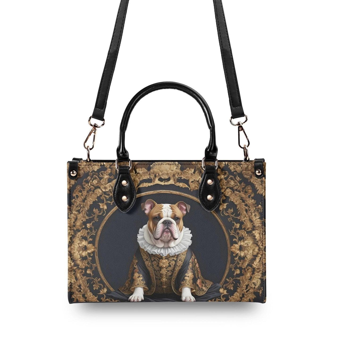 Elizabethan Bulldog Crossbody Bag - Royal Dog Portrait Vegan Leather Purse, Unique Gift for Women