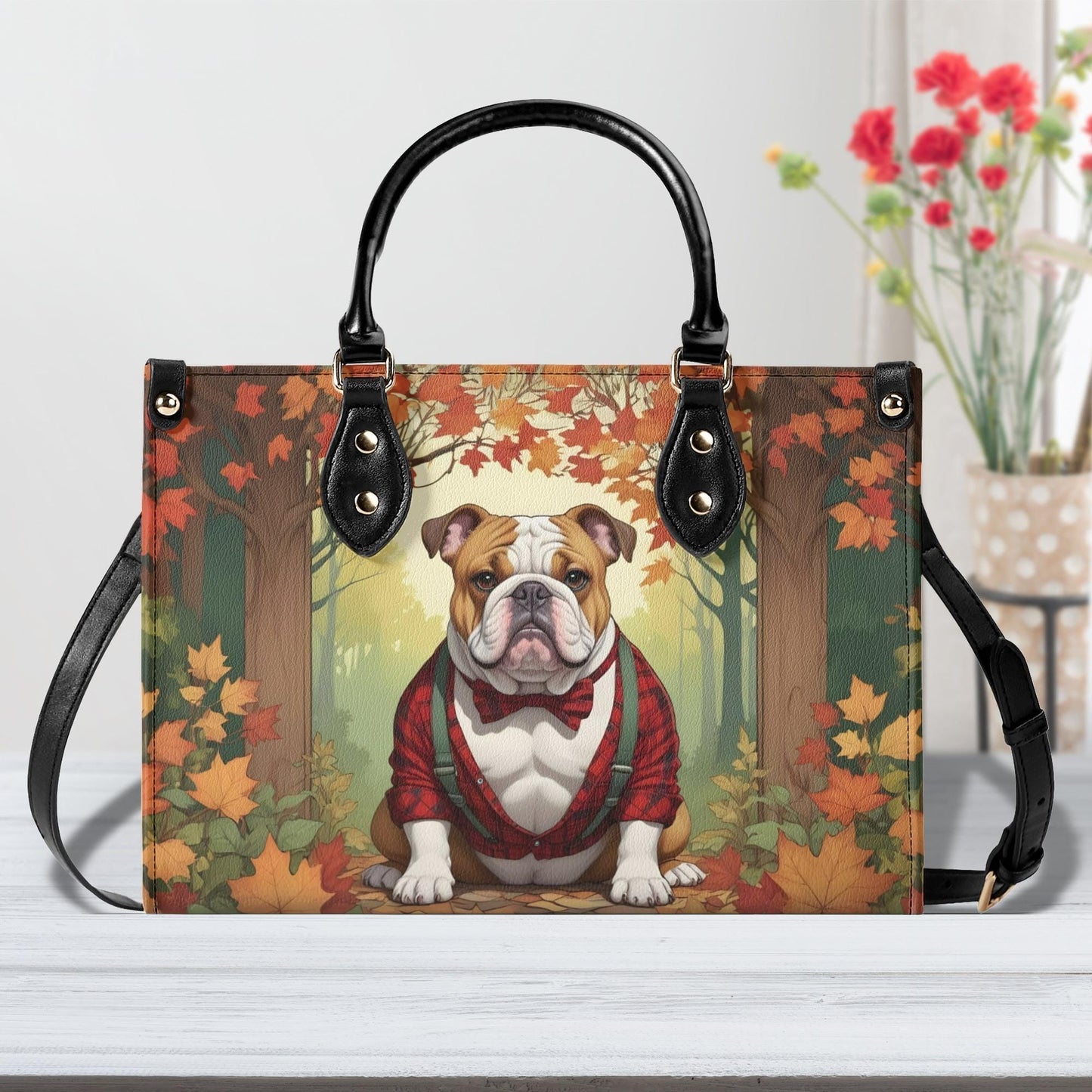 Bulldog in Flannel Shirt and Suspenders Bag Cute Crossbody Bag Unique Purse Cute Purse, Luxury Bag Vegan Leather Bags Printed Designer Bag