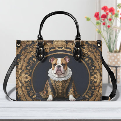 Elizabethan Bulldog Crossbody Bag - Royal Dog Portrait Vegan Leather Purse, Unique Gift for Women