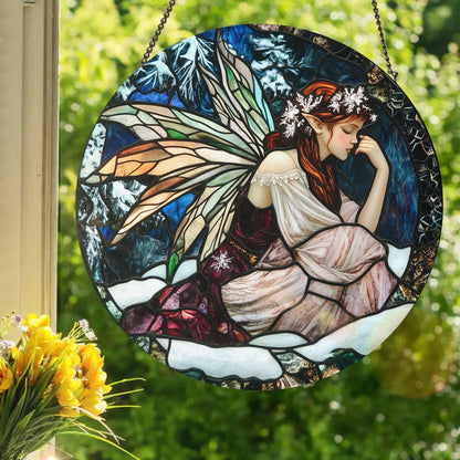 Snow Fairy: Stained Glass Style Window Hanging Made With Real Glass
