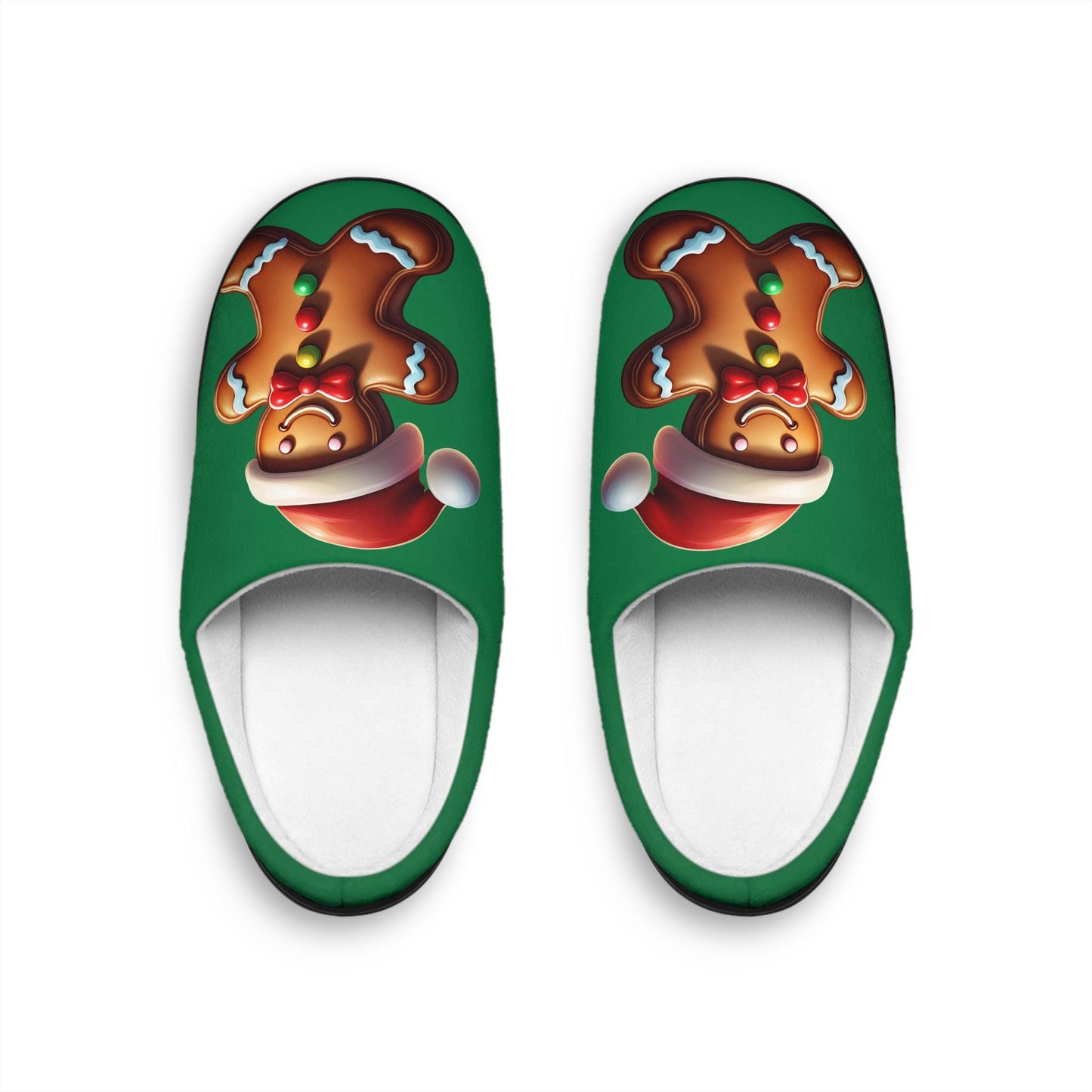 Christmas GingerbreadMan Green Women's Indoor Slippers FestiveHoliday Red SantaHat Design Comfy HouseShoes Gift-Christmas-giftful CozyGift