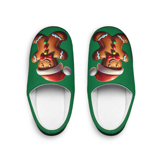 Christmas GingerbreadMan Green Women's Indoor Slippers FestiveHoliday Red SantaHat Design Comfy HouseShoes Gift-Christmas-giftful CozyGift