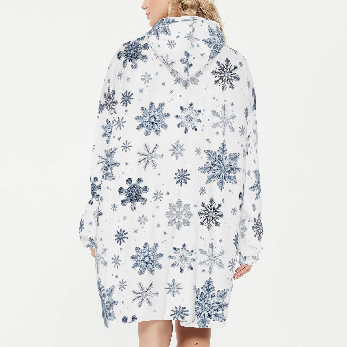 Snowflake Flannel Sleeper Blanket Hoodie - Soft, Warm & Cozy