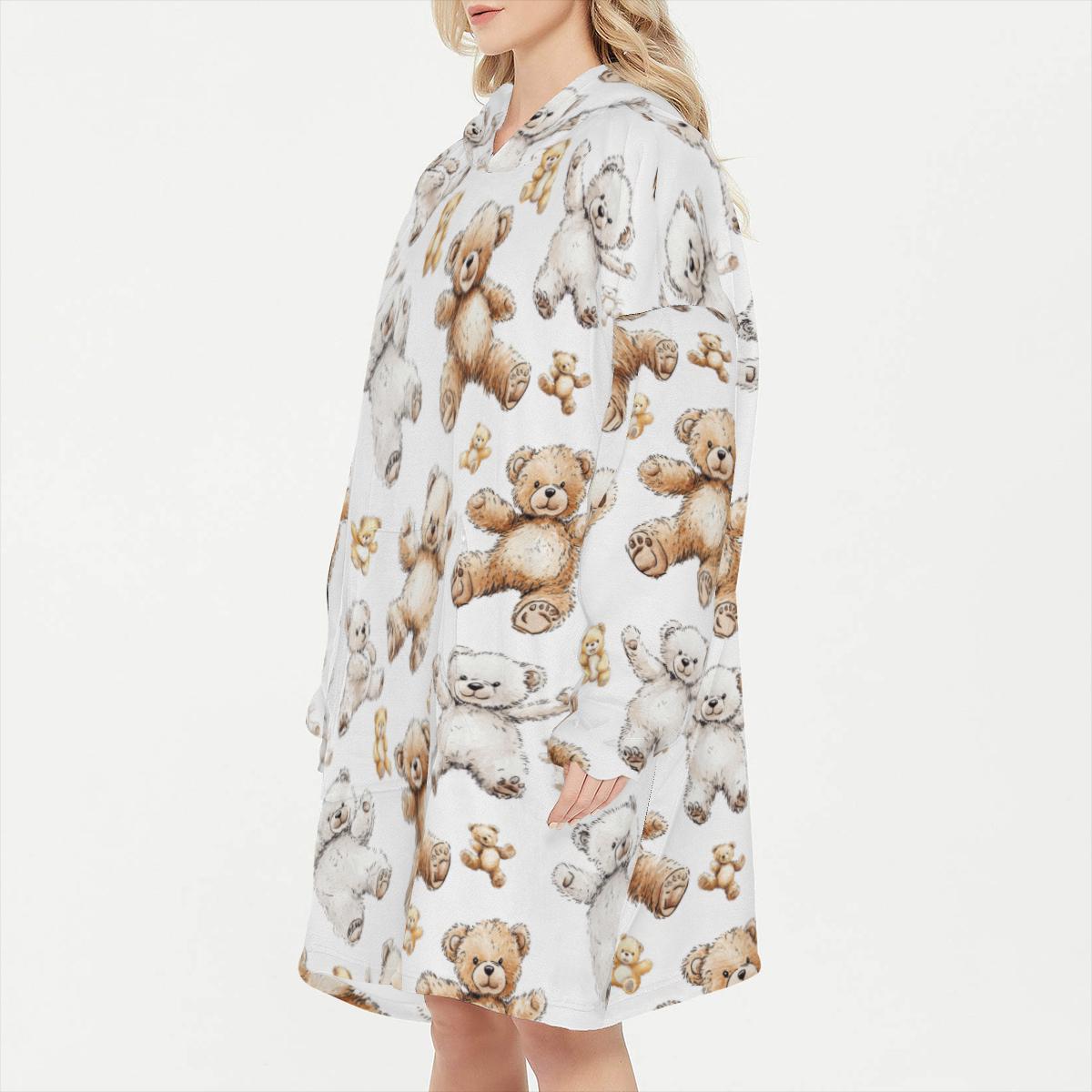 Teddy Bear Flannel Sleeper Blanket Hoodie - Soft, Warm & Cozy Throw for Snuggling