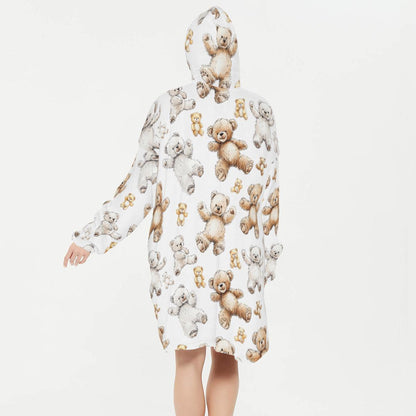 Teddy Bear Flannel Sleeper Blanket Hoodie - Soft, Warm & Cozy Throw for Snuggling