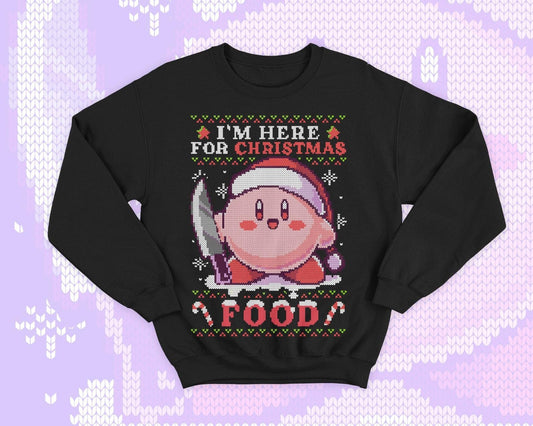 Kirby knife Ugly Christmas - Kawaii sweatshirt gift - Cute pink hungry Kirby - Food - Kawaii gamer geek present