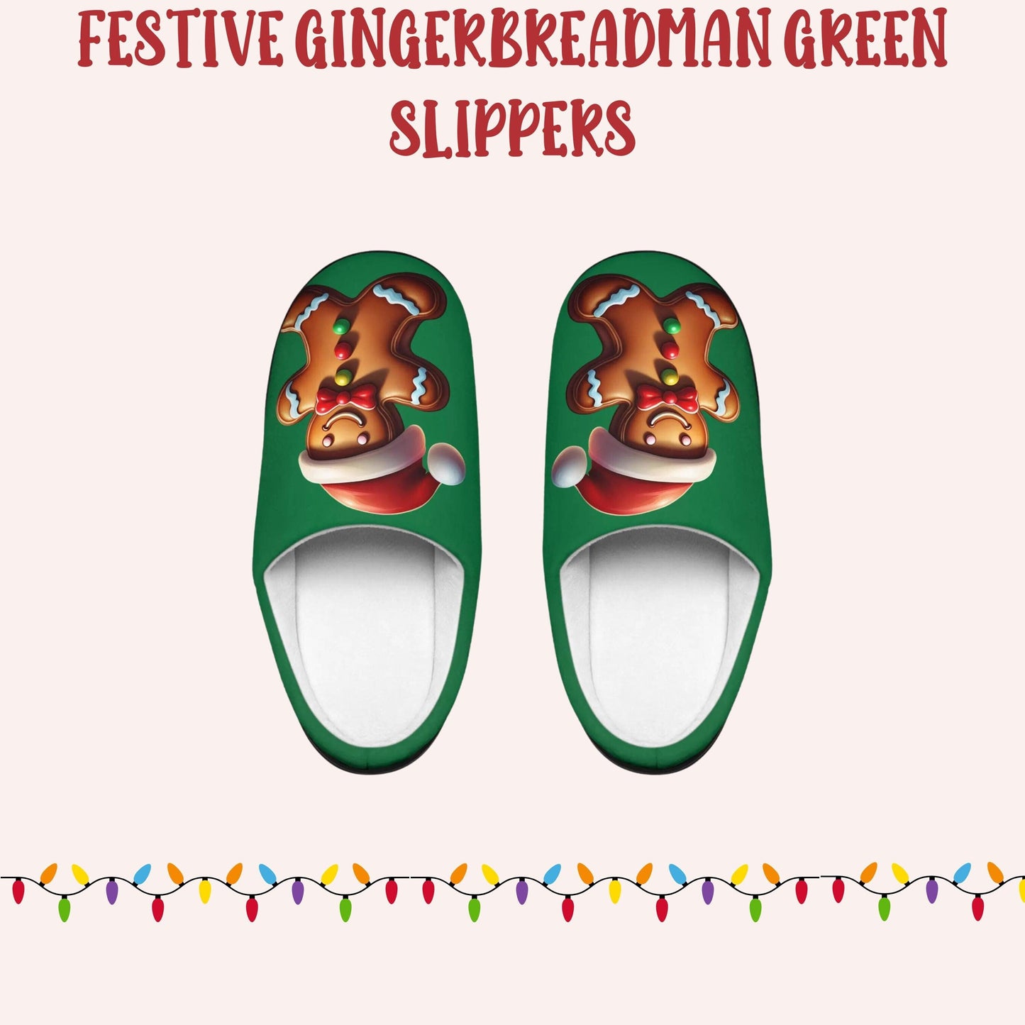 Christmas GingerbreadMan Green Women's Indoor Slippers FestiveHoliday Red SantaHat Design Comfy HouseShoes Gift-Christmas-giftful CozyGift